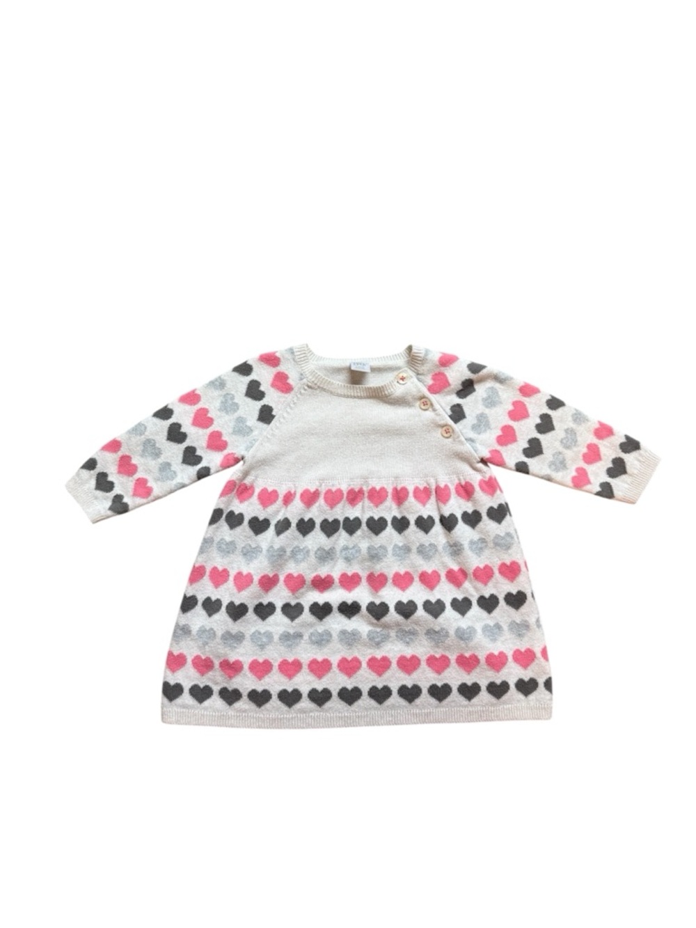 Nordstrom Baby 100% Cotton Heart Pattern Sweater Dress Size 12 Months